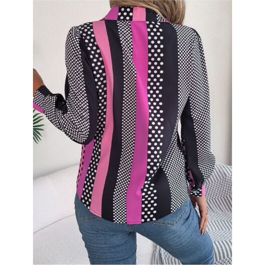 Polka Dot Contrast Long Sleeve Shirt Apparel and Accessories