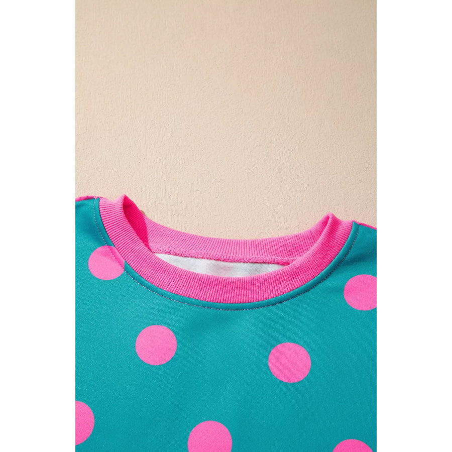 Polka Dot Contrast Patchwork Round Neck Baggy Sweatshirt Apparel and Accessories
