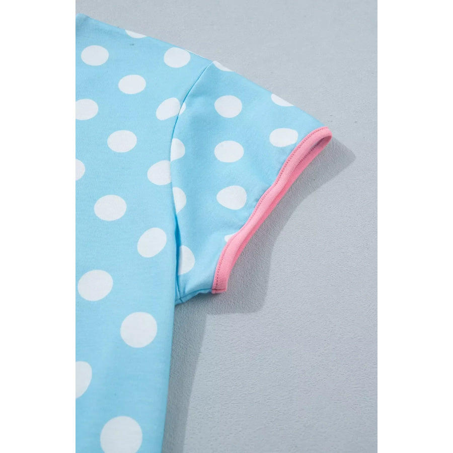 Polka Dot Contrast Trim Top and Drawstring Shorts Set Apparel and Accessories