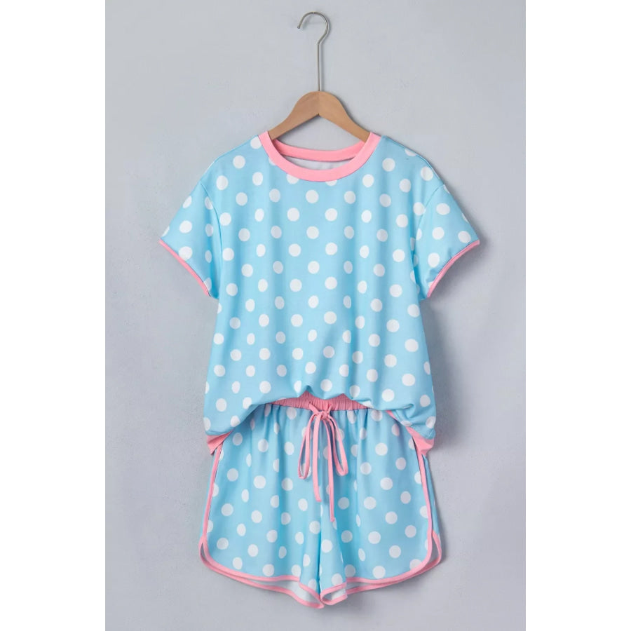 Polka Dot Contrast Trim Top and Drawstring Shorts Set Apparel and Accessories