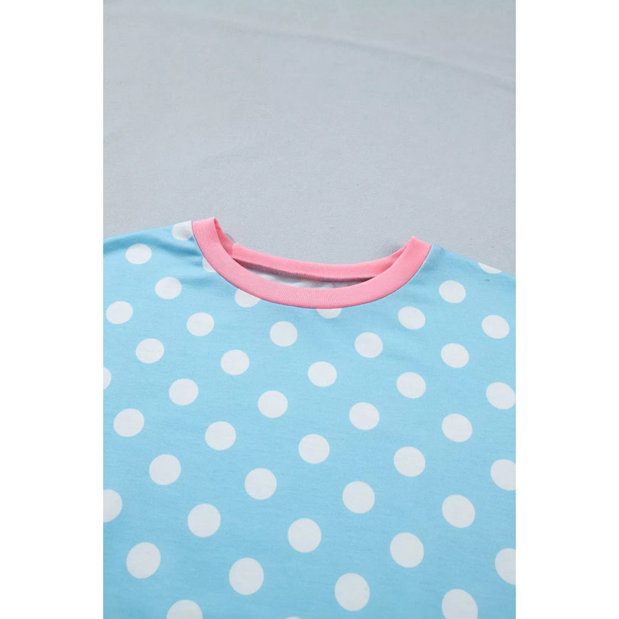Polka Dot Contrast Trim Top and Drawstring Shorts Set Apparel and Accessories