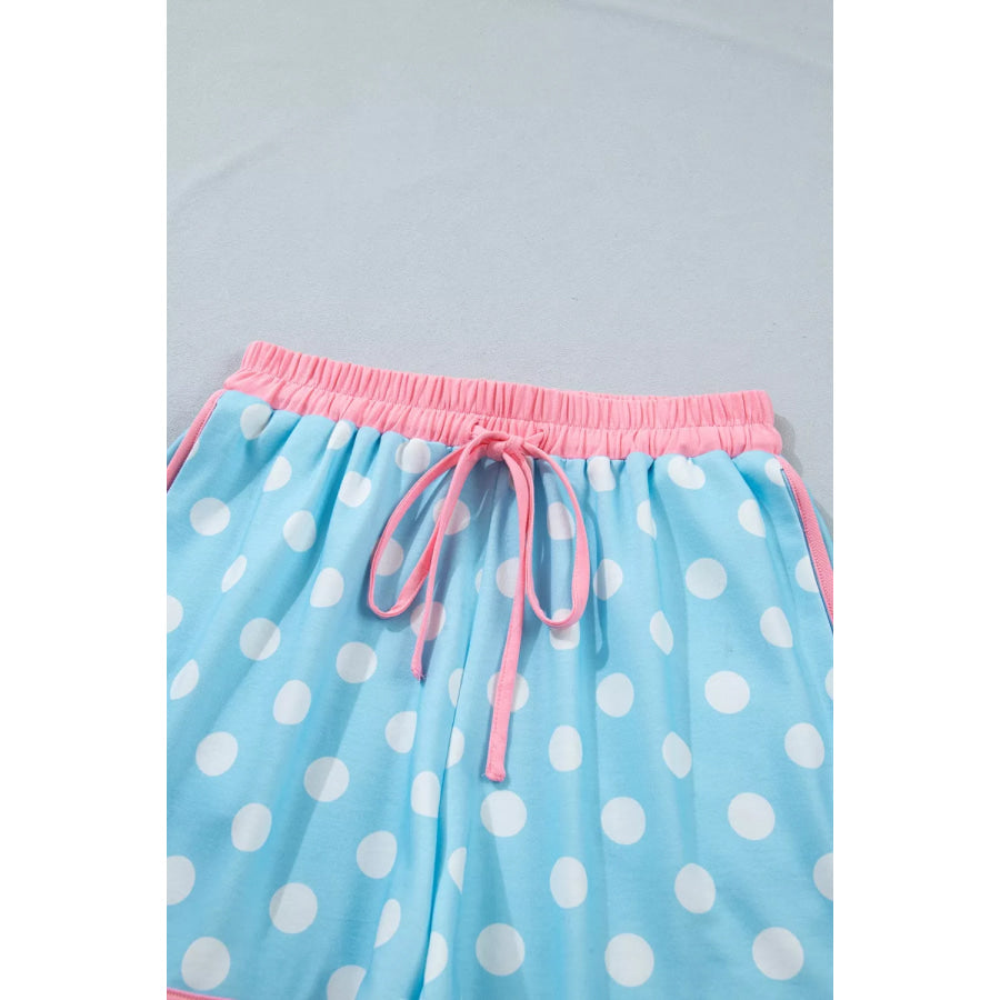 Polka Dot Contrast Trim Top and Drawstring Shorts Set Apparel and Accessories