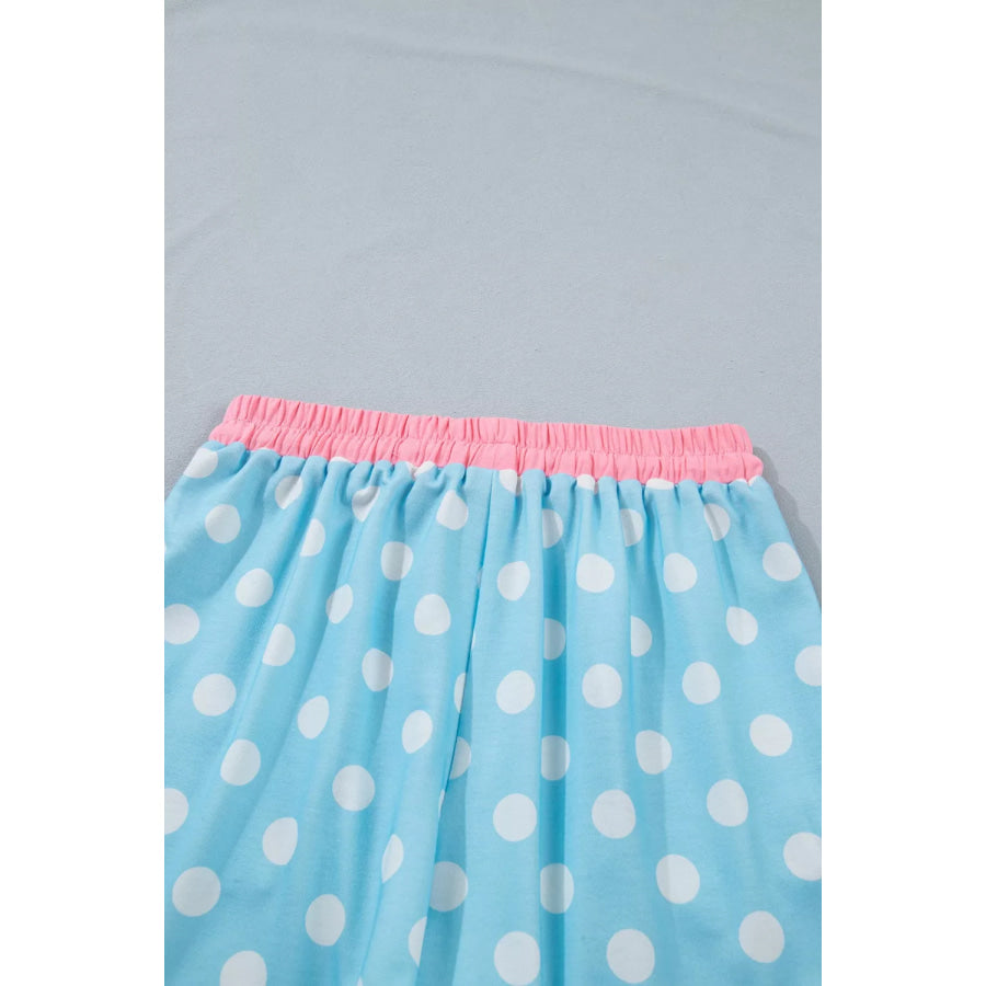 Polka Dot Contrast Trim Top and Drawstring Shorts Set Apparel and Accessories