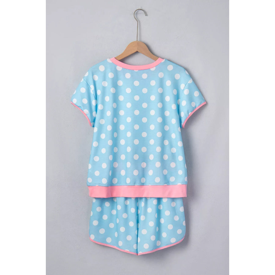 Polka Dot Contrast Trim Top and Drawstring Shorts Set Apparel and Accessories