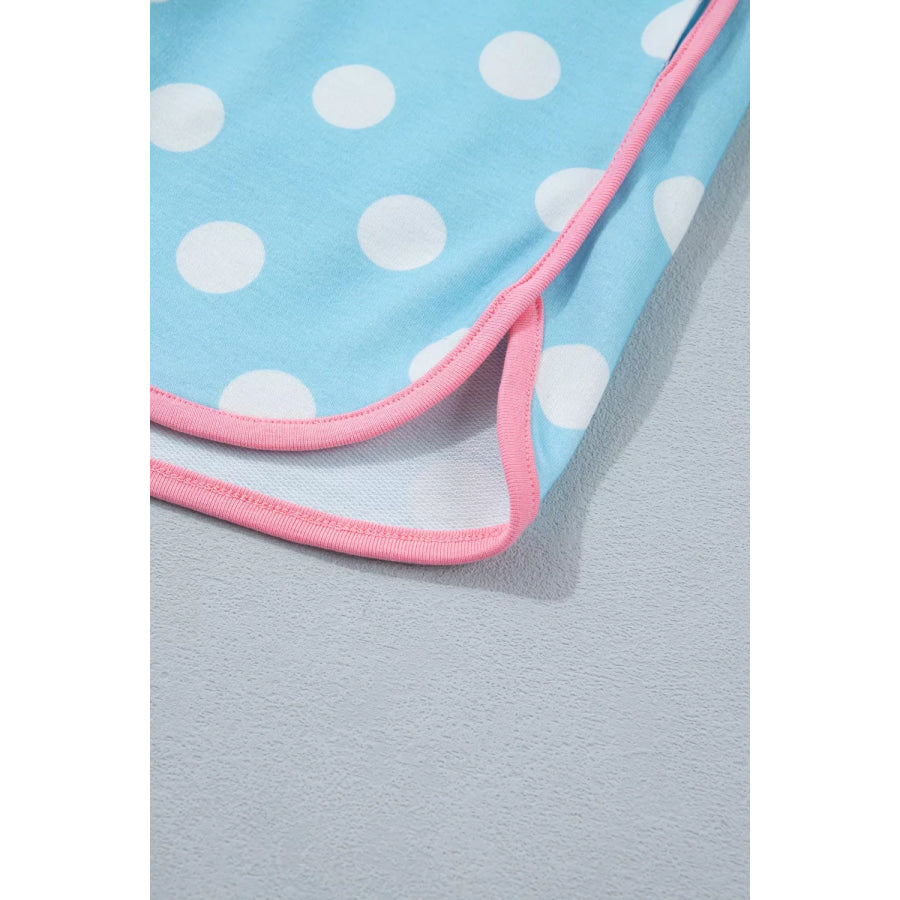 Polka Dot Contrast Trim Top and Drawstring Shorts Set Apparel and Accessories
