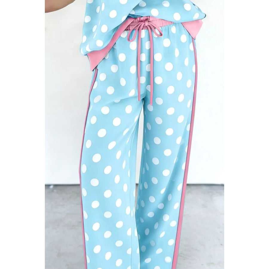 Polka Dot Contrast Trim Top and Pants Set Apparel and Accessories