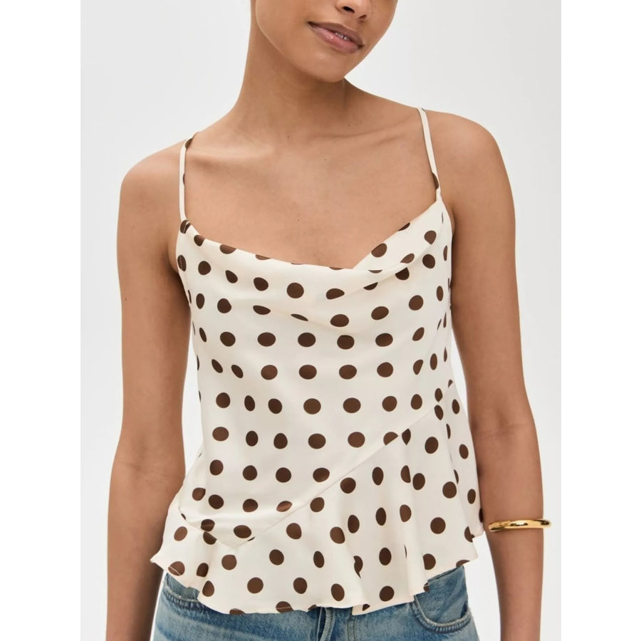 Polka Dot Cowl Neck Cami with Back Tie Apparel and Accessories
