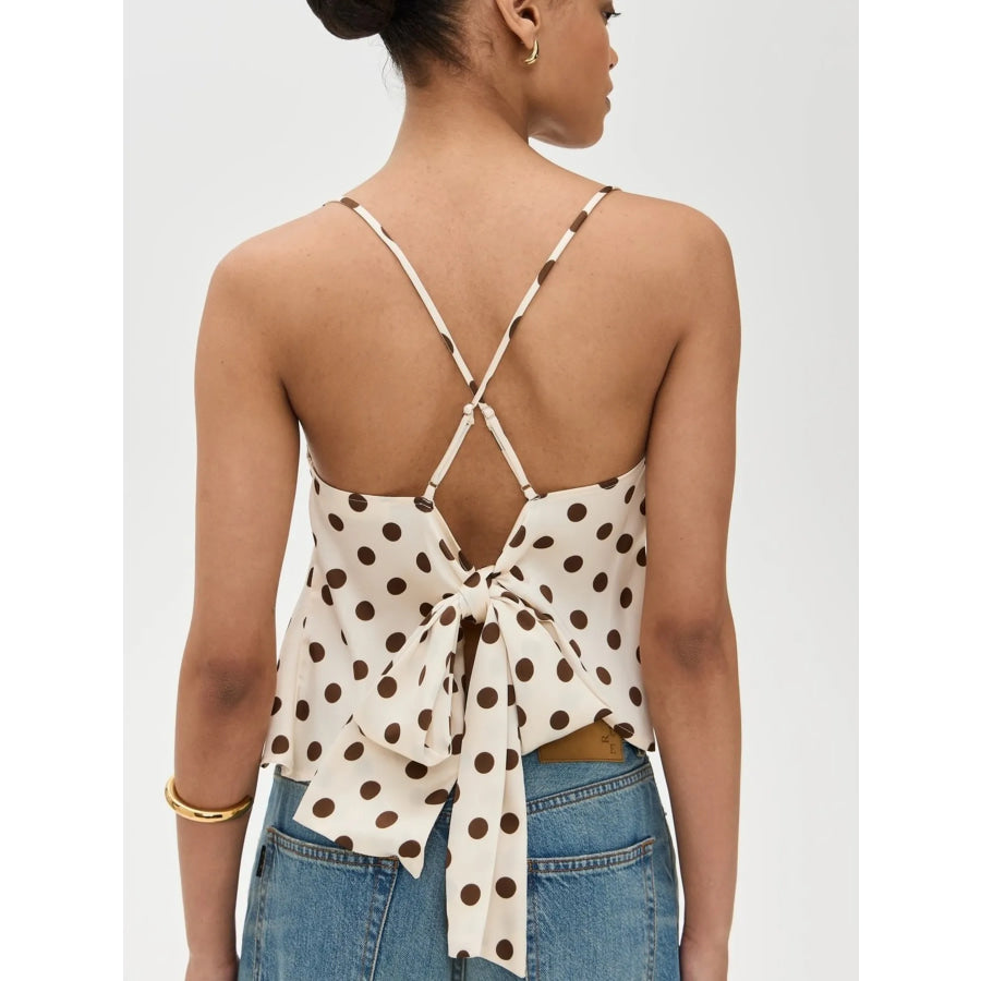 Polka Dot Cowl Neck Cami with Back Tie Apparel and Accessories