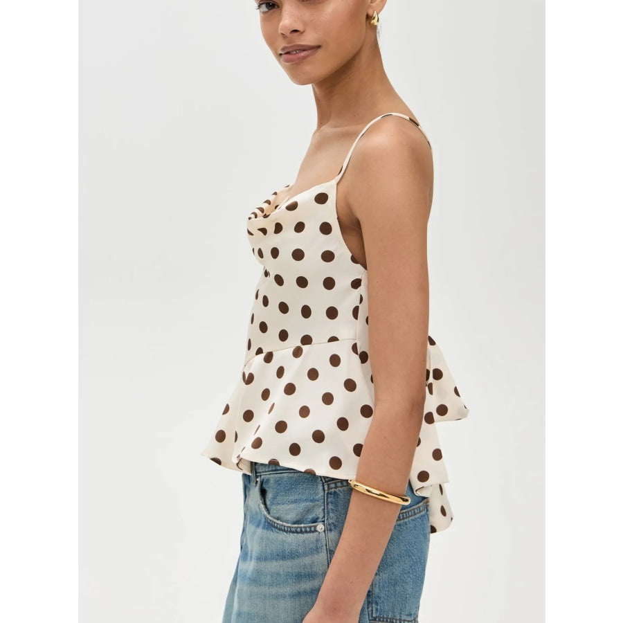 Polka Dot Cowl Neck Cami with Back Tie Apparel and Accessories