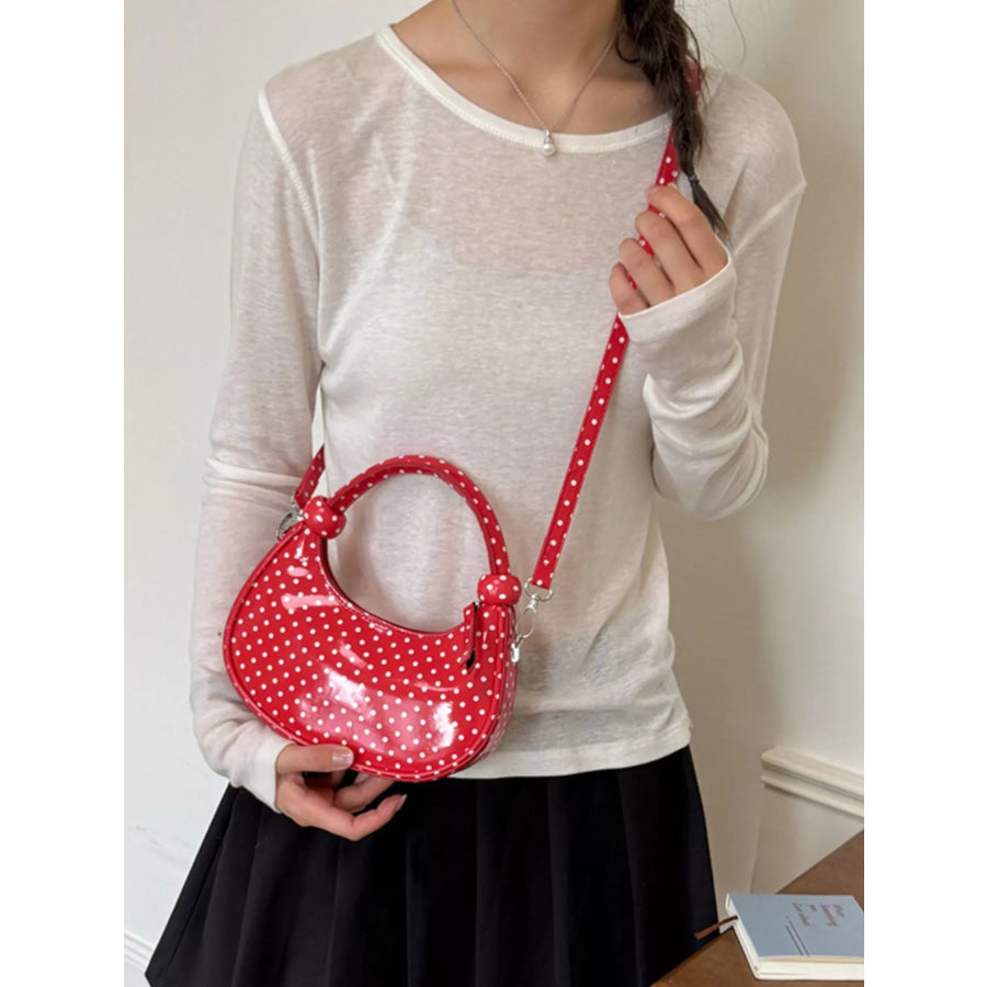 Polka Dot Crescent Crossbody Bag Red / onesize Apparel and Accessories