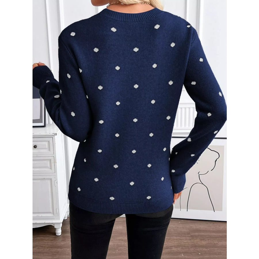 Polka Dot Crew Neck Sweater Apparel and Accessories