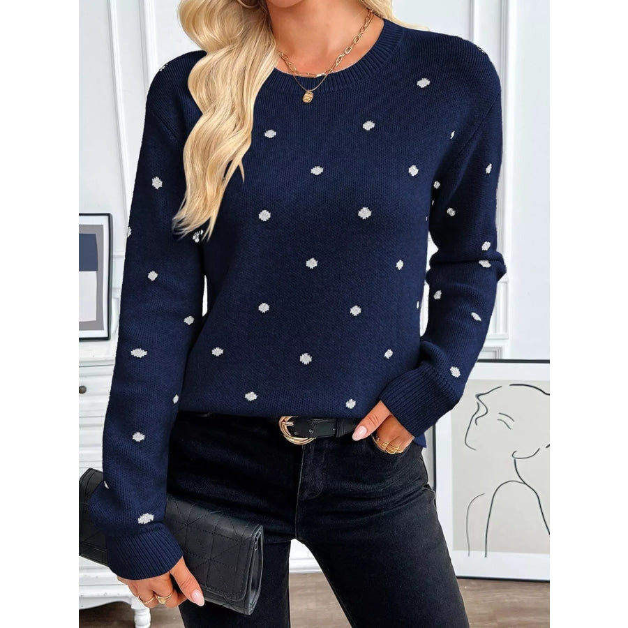 Polka Dot Crew Neck Sweater Apparel and Accessories