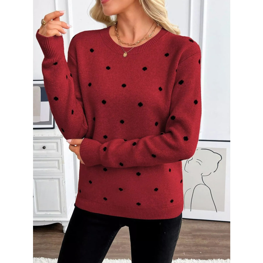 Polka Dot Crew Neck Sweater Apparel and Accessories