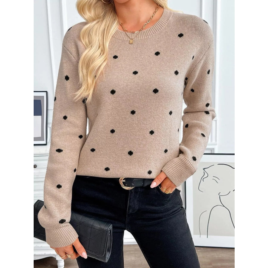 Polka Dot Crew Neck Sweater Apparel and Accessories