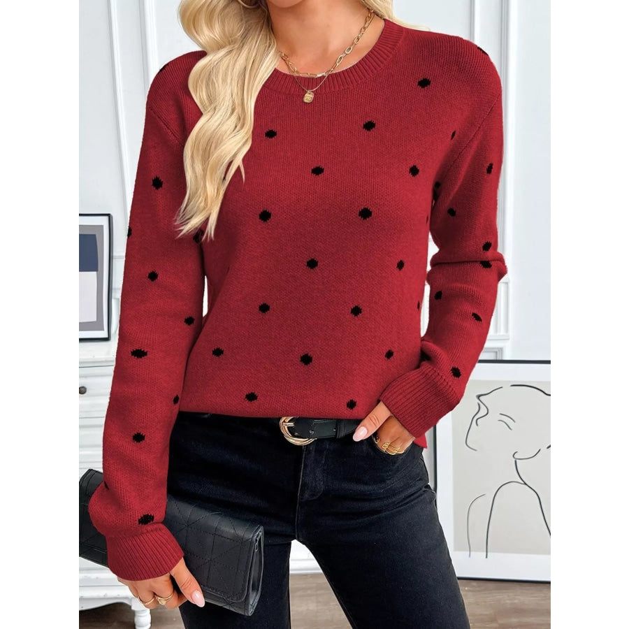 Polka Dot Crew Neck Sweater Apparel and Accessories