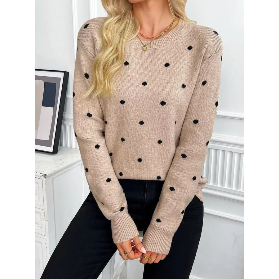 Polka Dot Crew Neck Sweater Apparel and Accessories