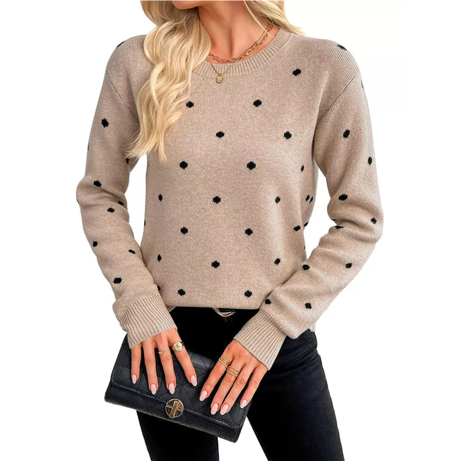 Polka Dot Crew Neck Sweater Apparel and Accessories