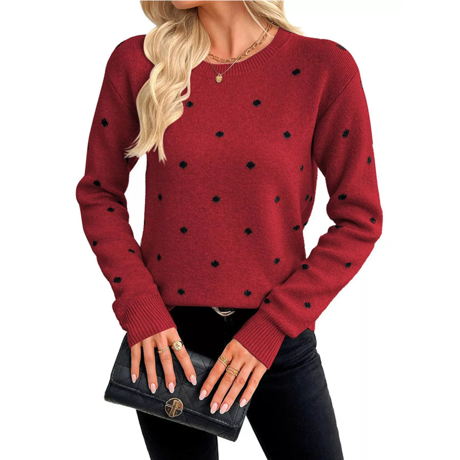 Polka Dot Crew Neck Sweater Apparel and Accessories