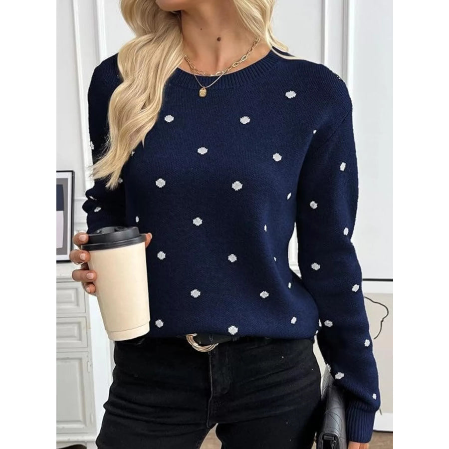 Polka Dot Crew Neck Sweater Apparel and Accessories