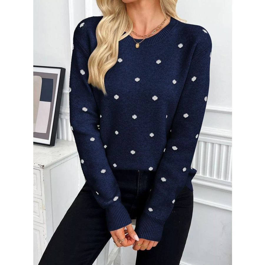 Polka Dot Crew Neck Sweater Apparel and Accessories
