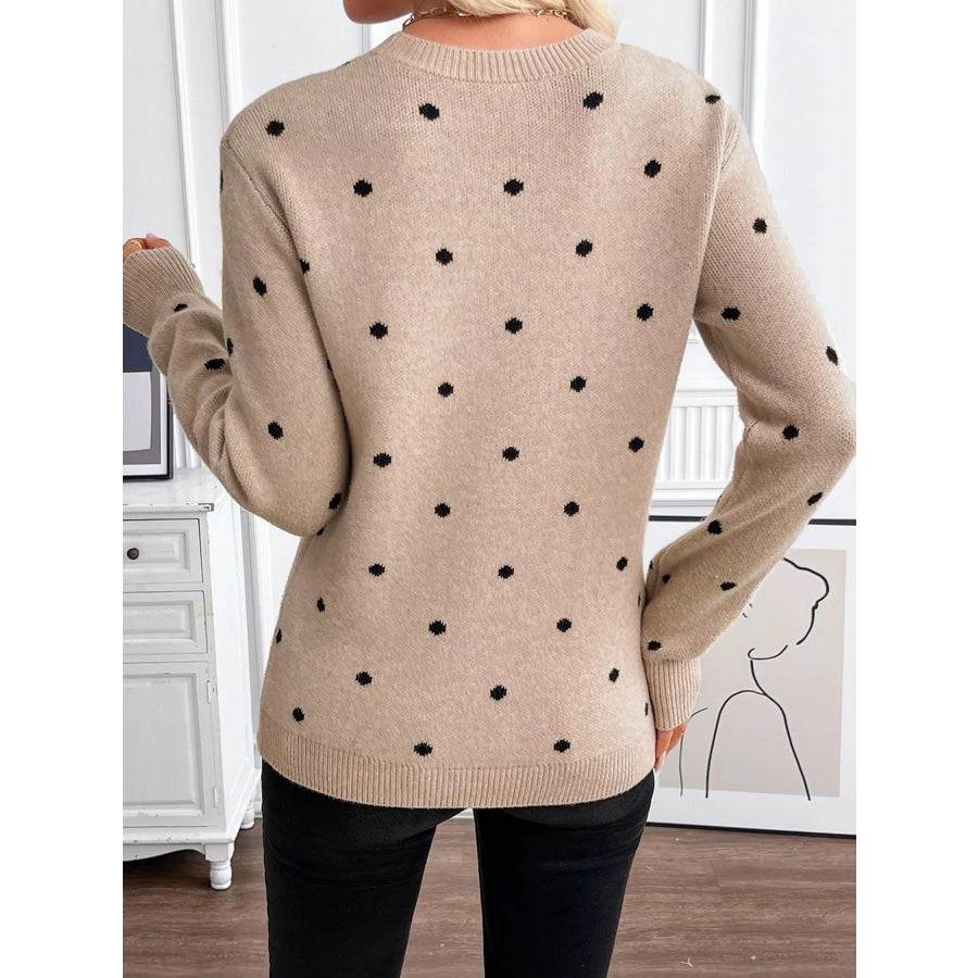 Polka Dot Crew Neck Sweater Apparel and Accessories