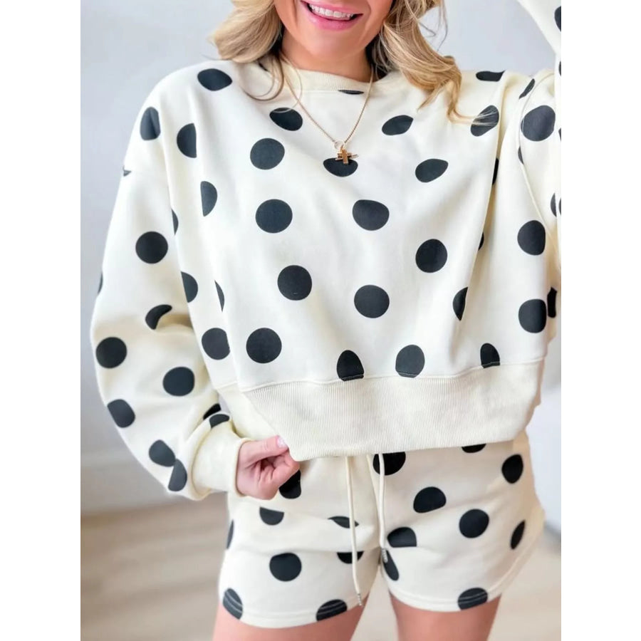 Polka Dot Crewneck Sweatshirt and Shorts Set Apparel and Accessories