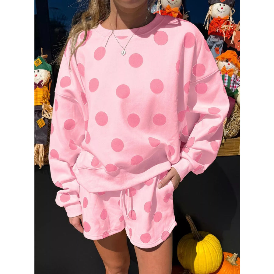 Polka Dot Crewneck Sweatshirt and Shorts Set Apparel and Accessories