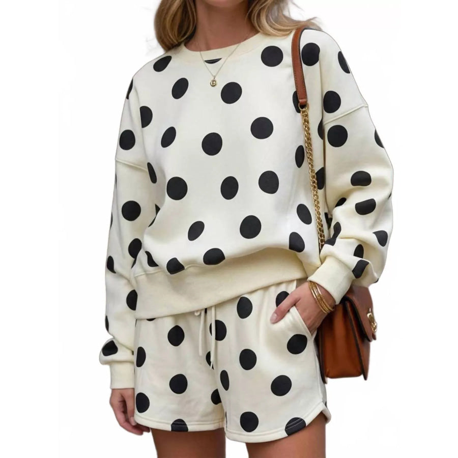 Polka Dot Crewneck Sweatshirt and Shorts Set Apparel and Accessories