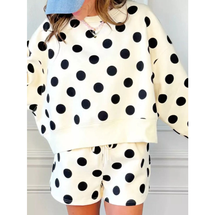 Polka Dot Crewneck Sweatshirt and Shorts Set Apparel and Accessories