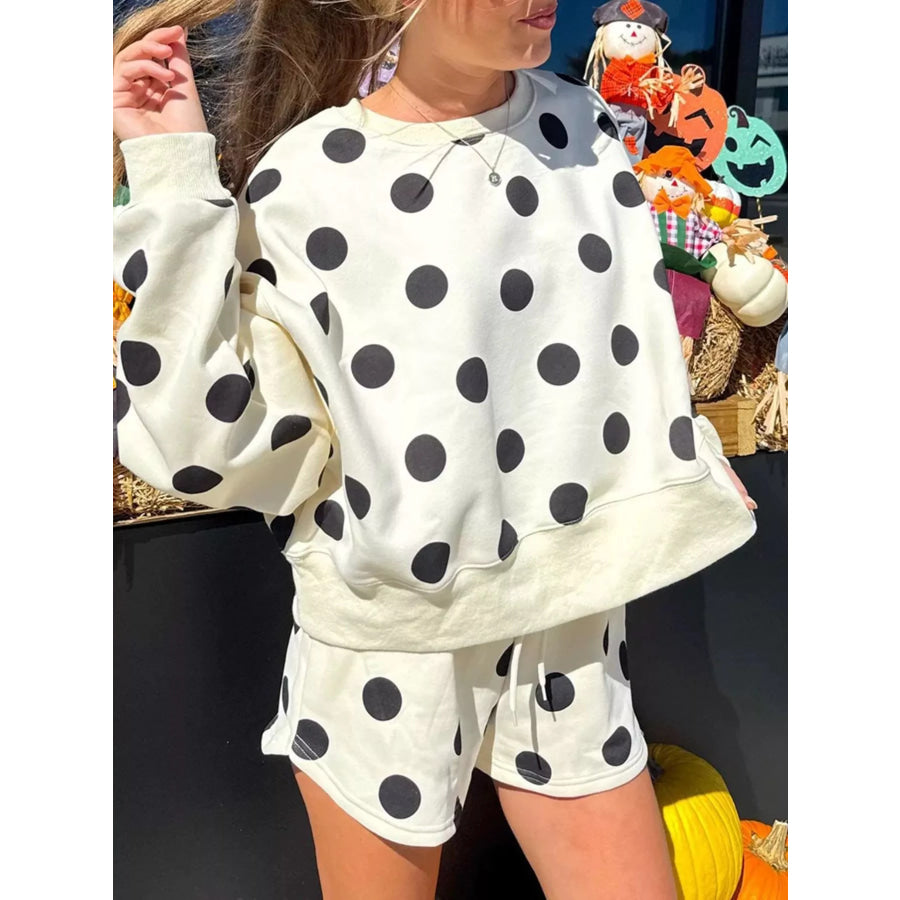 Polka Dot Crewneck Sweatshirt and Shorts Set Apparel and Accessories