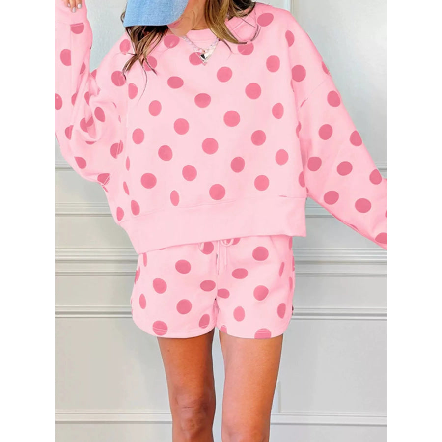 Polka Dot Crewneck Sweatshirt and Shorts Set Apparel and Accessories