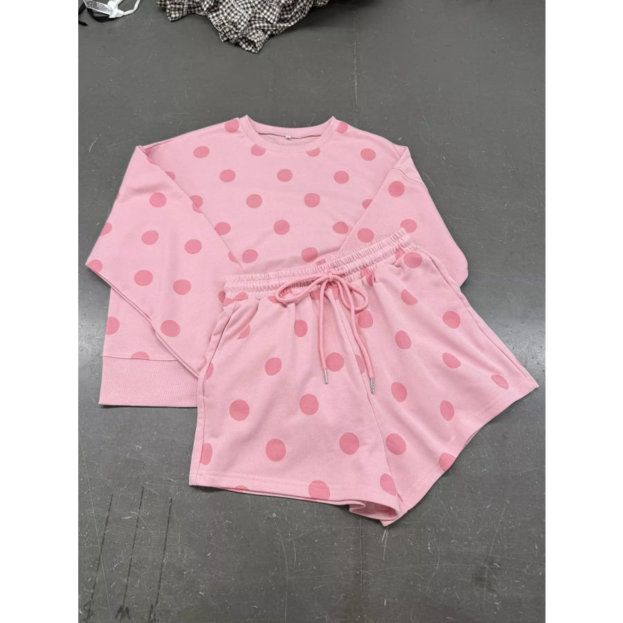 Polka Dot Crewneck Sweatshirt and Shorts Set Apparel and Accessories