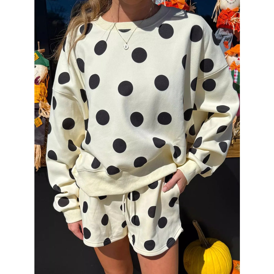 Polka Dot Crewneck Sweatshirt and Shorts Set Apricot / S Apparel and Accessories