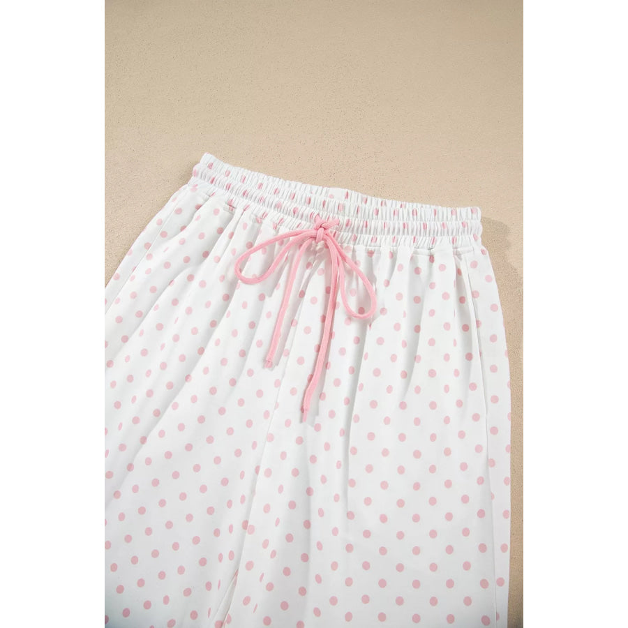 Polka Dot Cropped Sweatshirt and Wide-Leg Pants Set Apparel Accessories