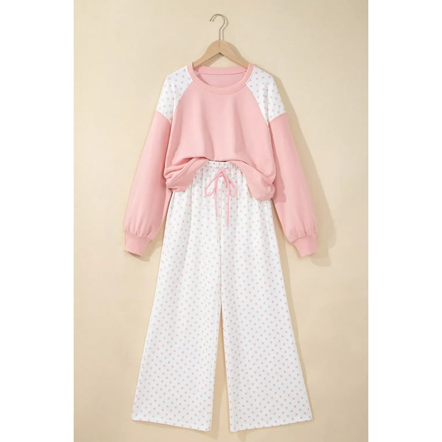 Polka Dot Cropped Sweatshirt and Wide-Leg Pants Set Apparel Accessories