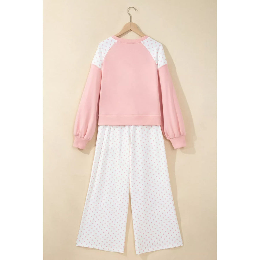 Polka Dot Cropped Sweatshirt and Wide-Leg Pants Set Apparel Accessories