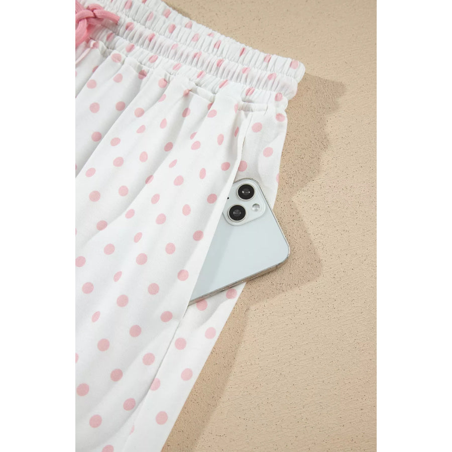 Polka Dot Cropped Sweatshirt and Wide-Leg Pants Set Apparel Accessories
