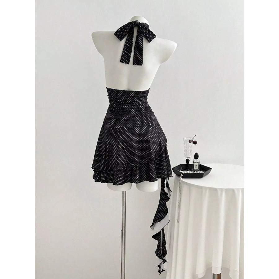 Polka Dot Cutout Front Halter Neck Dress Apparel and Accessories