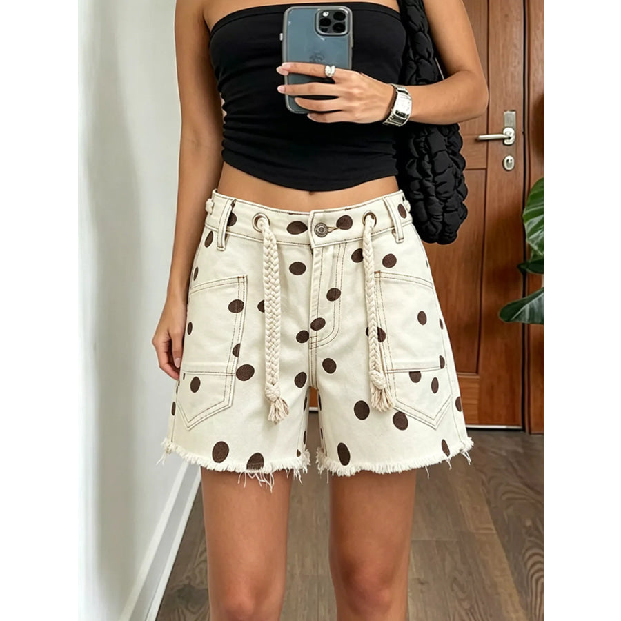 Polka Dot Denim Shorts with Braided Drawstring Chocolate / S Apparel and Accessories