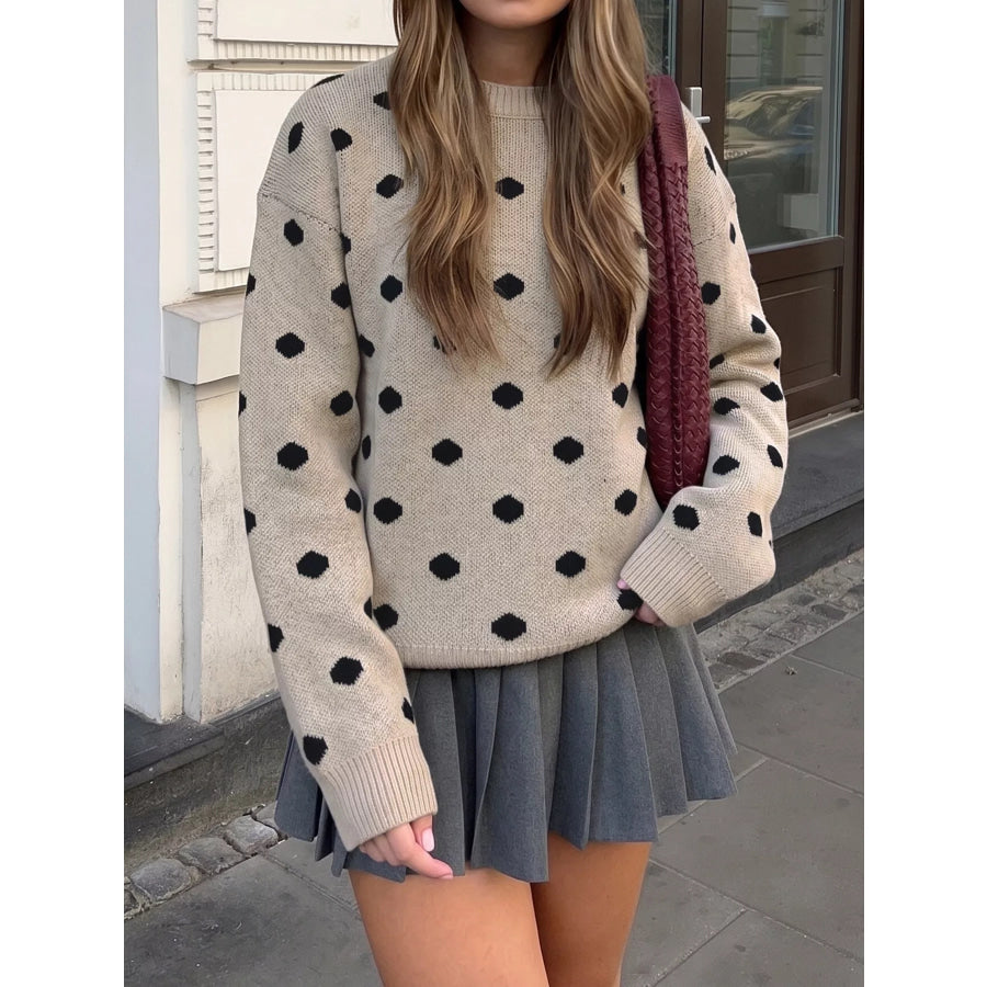 Polka Dot Dropped Shoulder Sweater Apparel and Accessories
