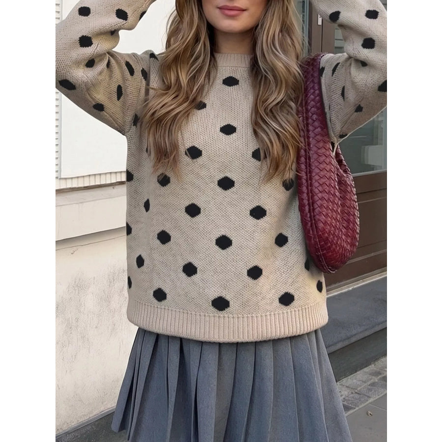 Polka Dot Dropped Shoulder Sweater Apparel and Accessories