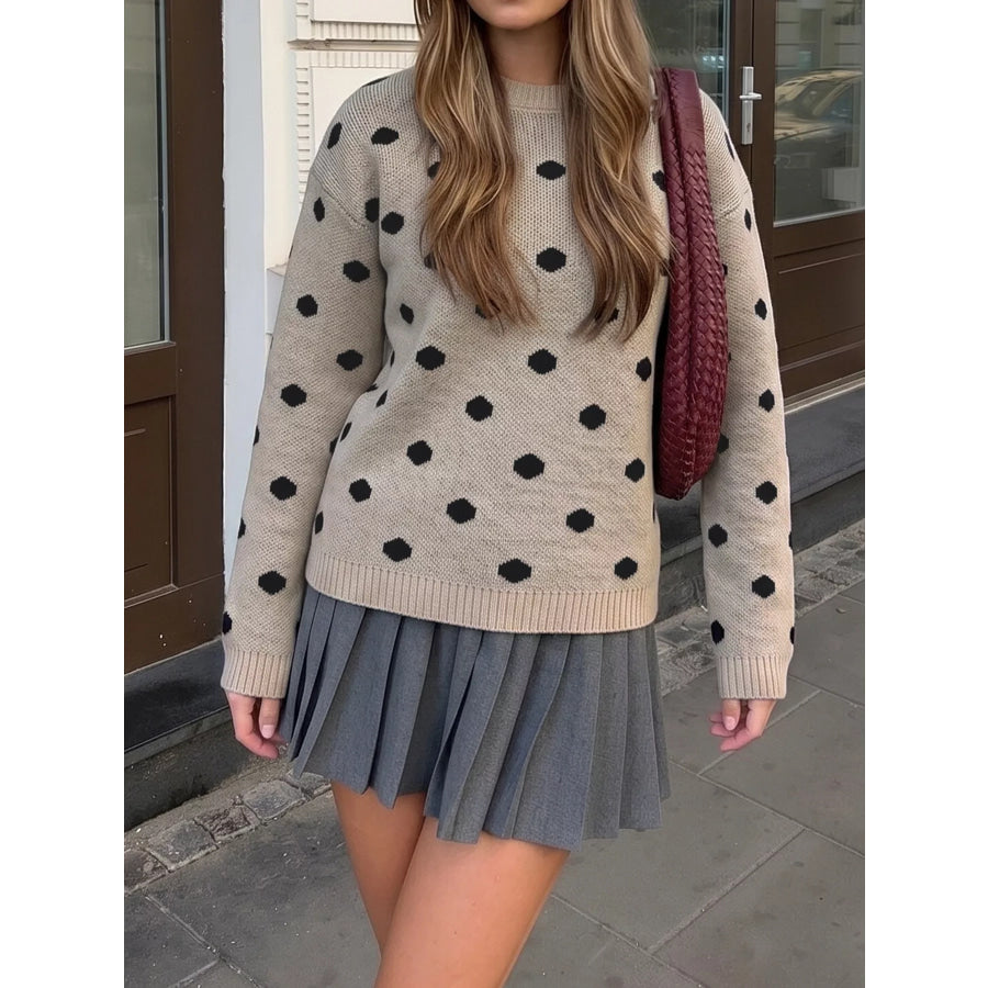 Polka Dot Dropped Shoulder Sweater Apparel and Accessories