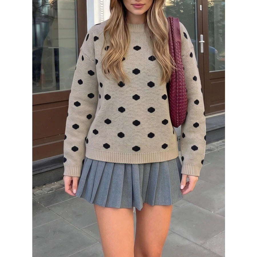 Polka Dot Dropped Shoulder Sweater Apparel and Accessories