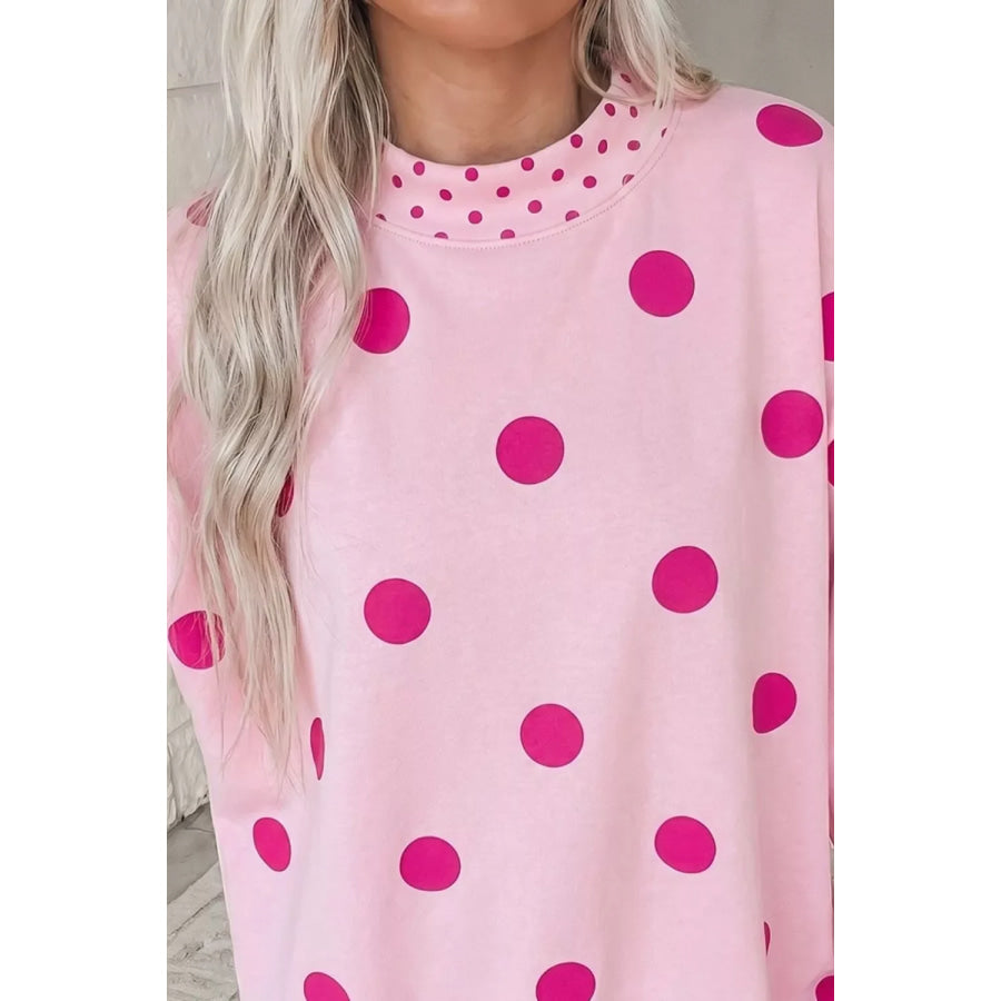 Polka Dot Dropped Shoulder Sweatshirt Apparel and Accessories