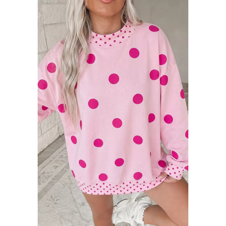 Polka Dot Dropped Shoulder Sweatshirt Blush Pink / S Apparel and Accessories