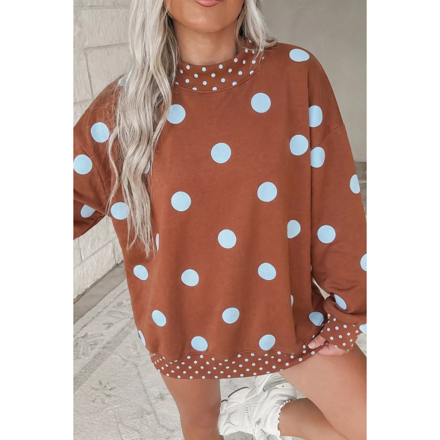 Polka Dot Dropped Shoulder Sweatshirt Caramel / S Apparel and Accessories