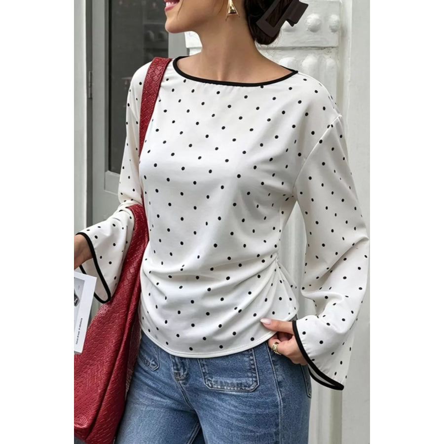 Polka Dot Flare Sleeve Blouse Apparel and Accessories