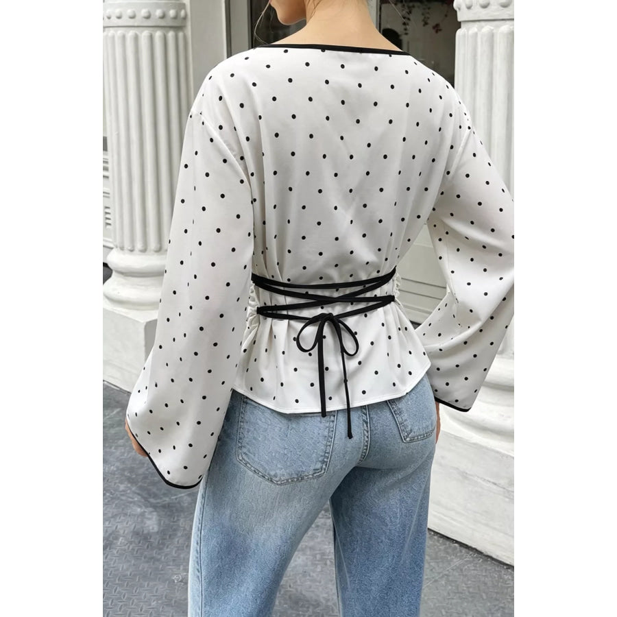 Polka Dot Flare Sleeve Blouse Apparel and Accessories