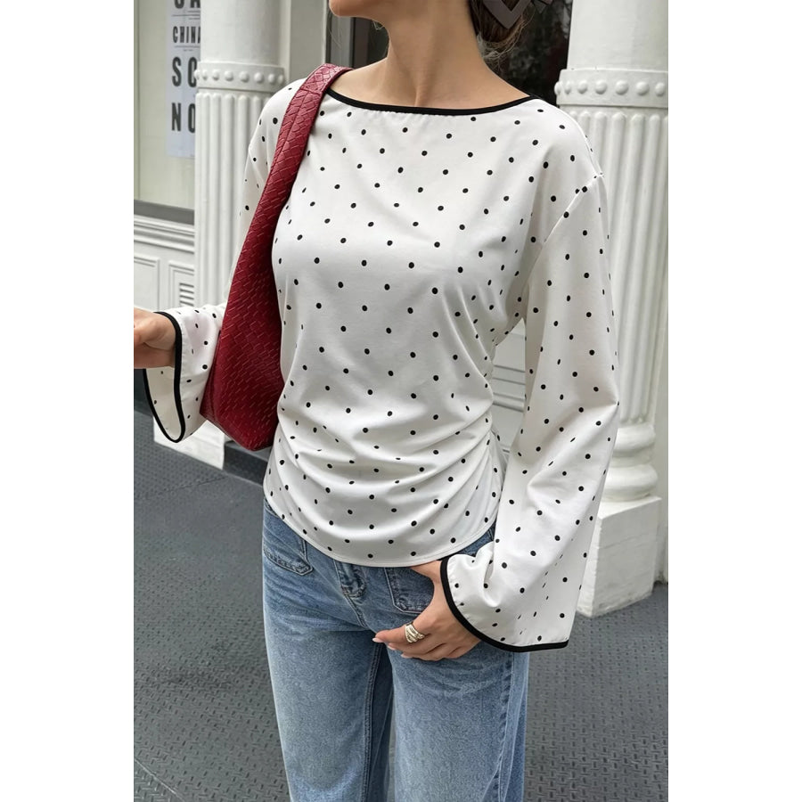 Polka Dot Flare Sleeve Blouse Apparel and Accessories