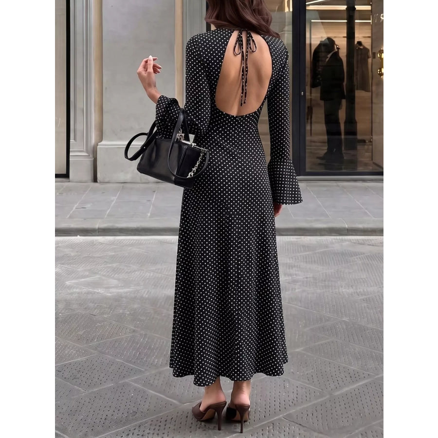 Polka Dot Flare Sleeve Maxi Dress Apparel and Accessories